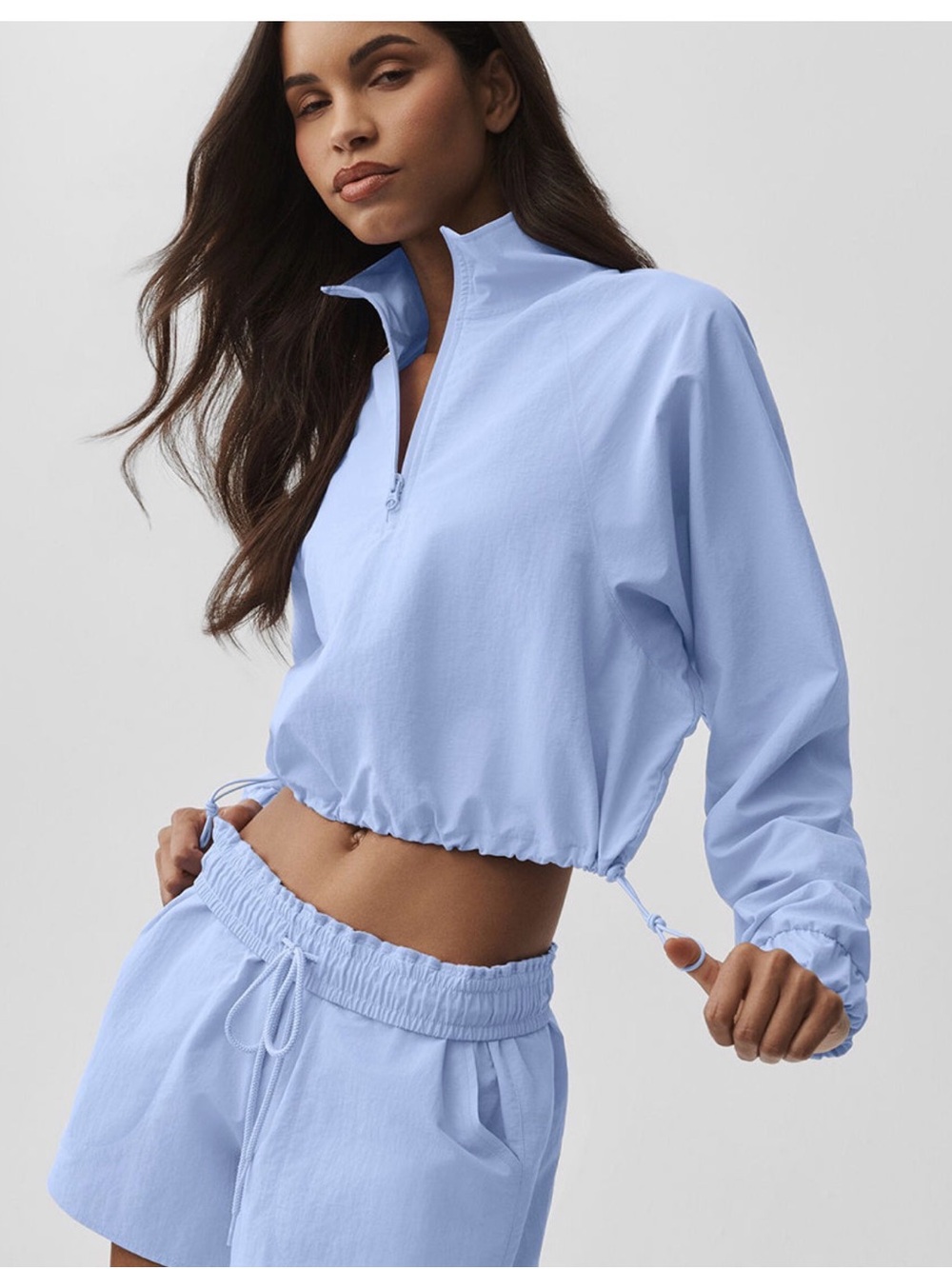 ALO Yoga Light Blue Cropped Half-Zip Pullover